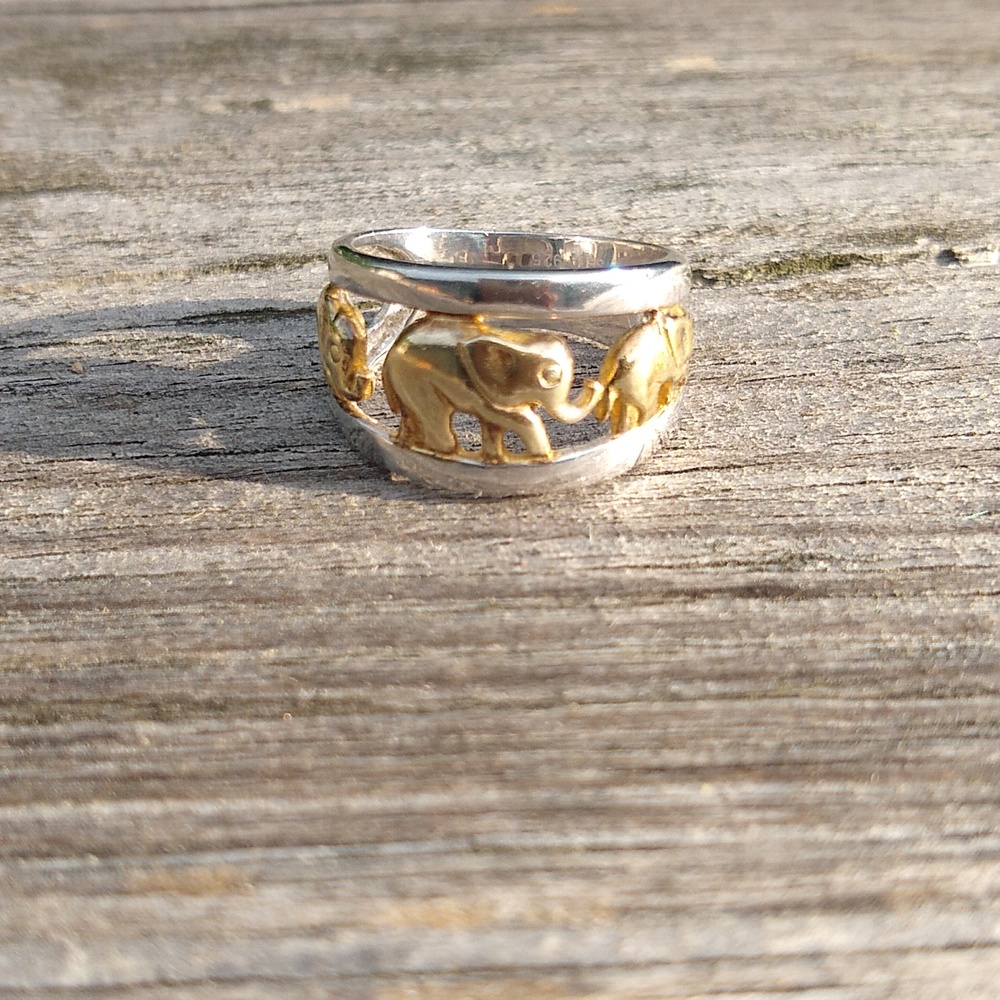 Sterling Silver and Gold Elephant Ring